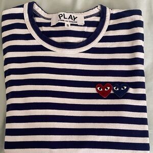 Comme des Garçons PLAY Navy & White Striped Tee with Crewneck